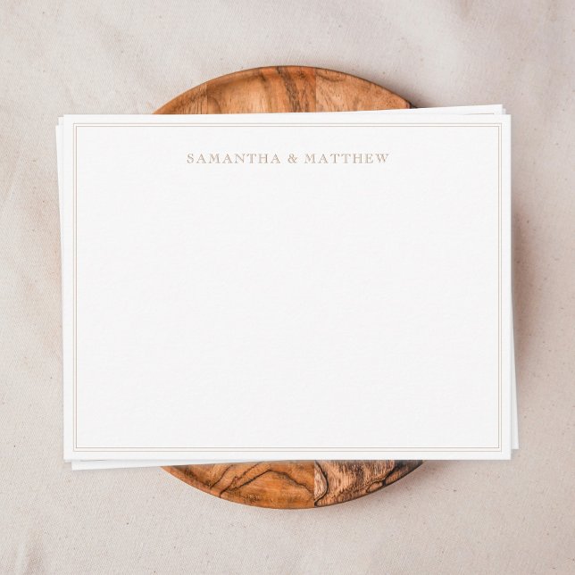 Guld Dubbelkant Par Anteckningskort (Gold double border vintage typography couple note card)