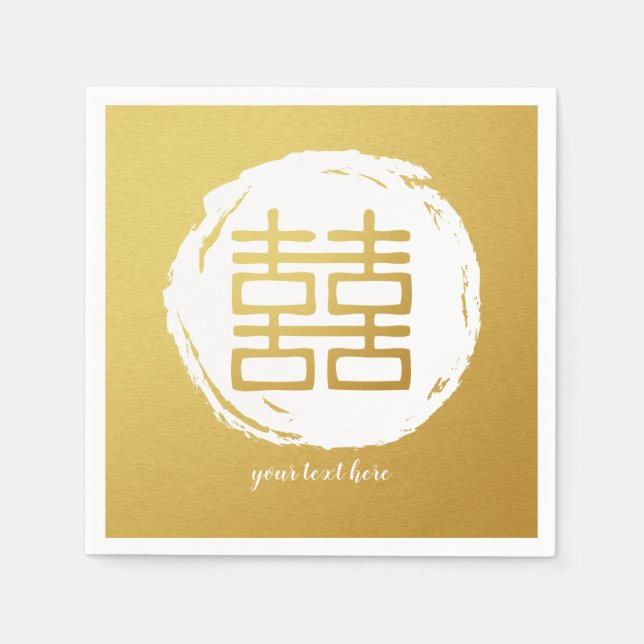 Guld Dubbla Happity Bröllopsfest Napkin Set Pappersservett (Framsidan)