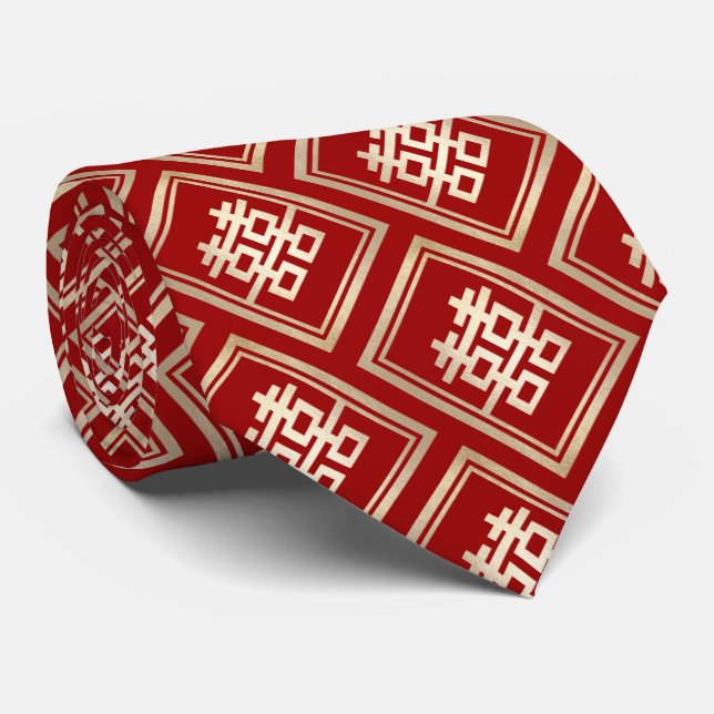 Guld Dubbla Happity Chinese Bröllop Oriental Tie Slips (Rullad)