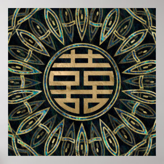 Guld Dubbla Happity Symbol Guld och Abalone Poster