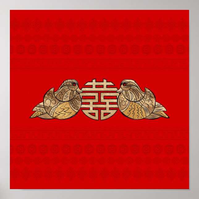 Guld Dubbla Happity Symbol med Mandarin Anka Poster (Framsidan)