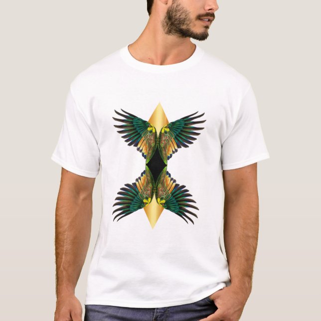 Guld Dubbla Vingar Diamant Design T Shirt (Framsida)