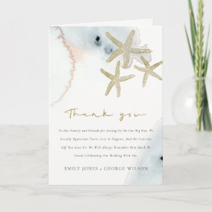 Guld Dusky Blå Strandig Sjöstjärna Baby Shower Tack Kort