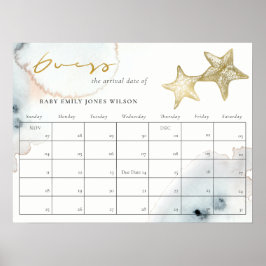 Guld Dusky Blue Beach Starfish Gissa Baby Förfallo Poster