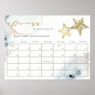 Guld Dusky Blue Beach Starfish Gissa Baby Förfallo Poster