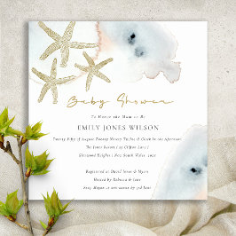 GULD DUSKY BLUE BEACHY STARFISH BABY SHOWER INBJUD TACK KORT