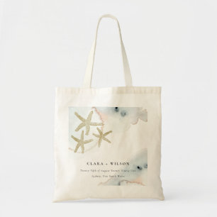 Guld Dusky Blue Beachy Starfish Watercolor Bröllop Tygkasse