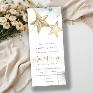 GULD DUSKY BLUE BEACHY STARFISH WEDDING INVICATION INBJUDNINGAR
