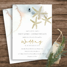 GULD DUSKY BLUE BEACHY STARFISH WEDDING INVITE TACK KORT