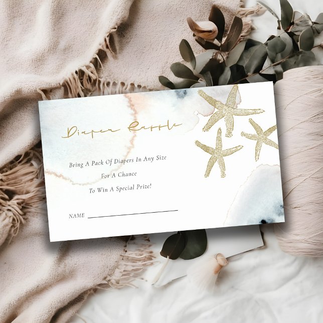 Guld Dusky Blue Starfish Diaper Raffle Baby Shower Tilläggskort (Skapare uppladdad)