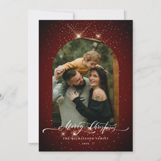 Guld Dust 3-Photo Festive Red God jul Julkort (Framsida)