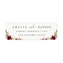 Guld Dust Burgundy Blommigt Watercolor Bröllop Returadress Etikett
