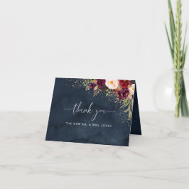 Guld Dust Burgundy Navy Blommigt Bröllop Tack Kort