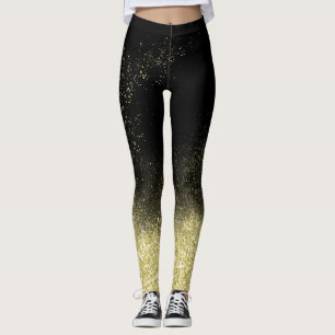 Guld Dust Glitter Black God Jul Roligt Trendig Par Leggings