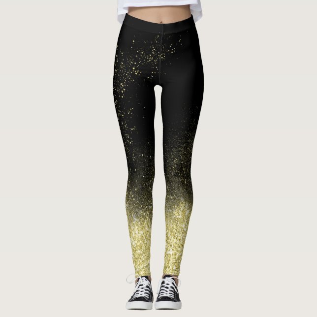 Guld Dust Glitter Black God Jul Roligt Trendig Par Leggings (Framsida)
