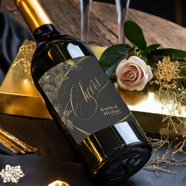 Guld Dust & Outlines Bröllop Cheers Blk/Gld ID835 Vinflaska Etikett