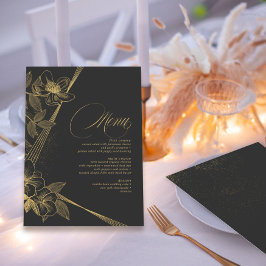Guld Dust & Outlines Bröllop Menu Blk/Gld ID835 Meny