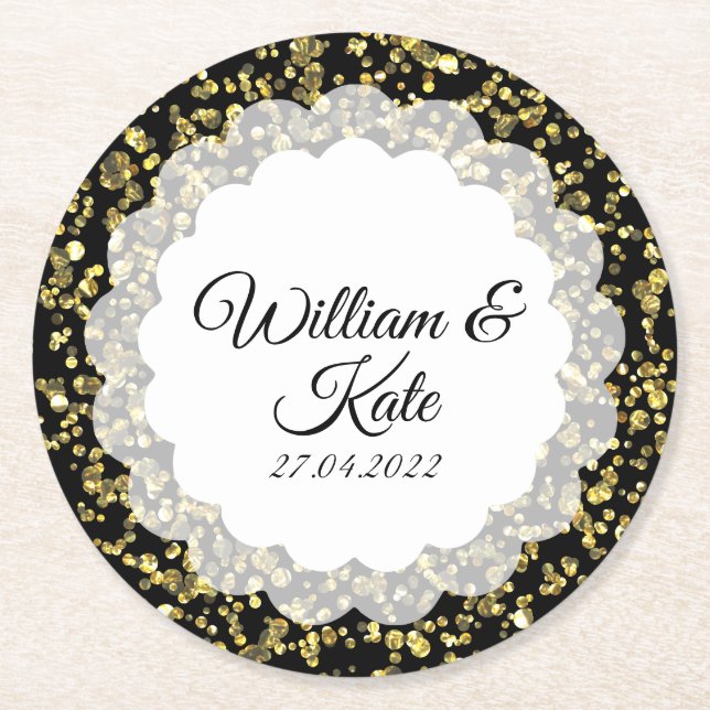 Guld Dust Scollop Underlägg Papper Rund (Framsidan)