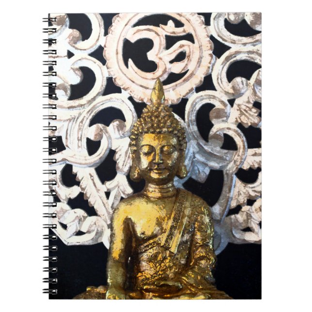 Guld Earth Buddha OM Aum Mantra Ajna Meditation Anteckningsbok (Framsidan)