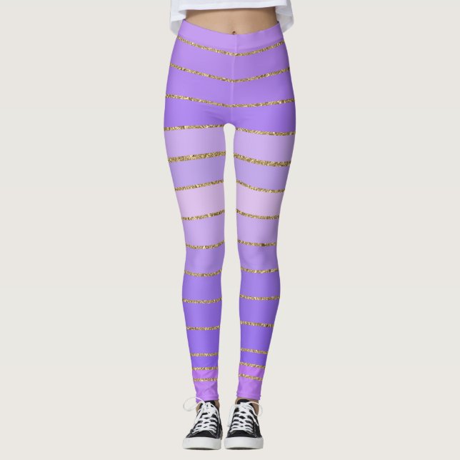 Guld Eded Lila Stripe Leggings (Framsida)