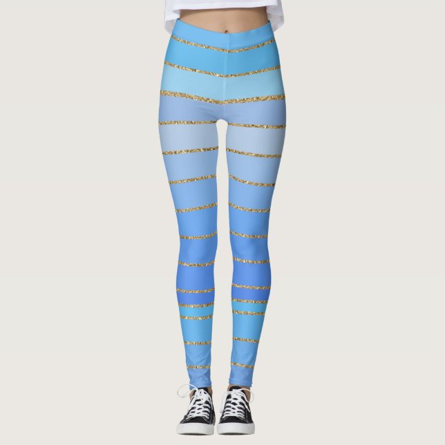 Guld Edged Turquise Stripe Leggings (Framsida)