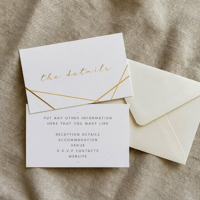 Guld effekt, geometrisk, detaljerad vigsel tilläggskort (Gold effect, geometric, the details wedding enclosure card.)