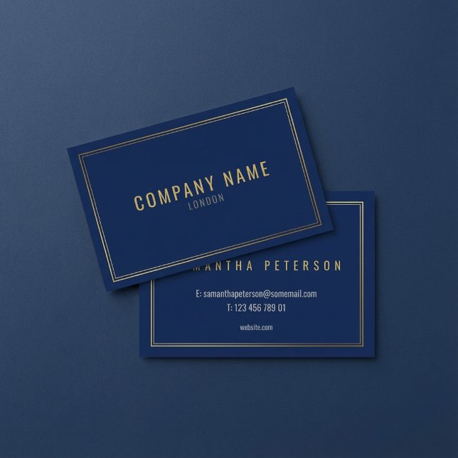 Guld, effekt gräns, blå professionell visitkort (Gold effect border, blue professional business card.)