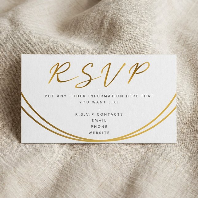 Guld, effektskript, OSA vitt Tilläggskort (Gold effect elegant script, RSVP white Enclosure Card.)