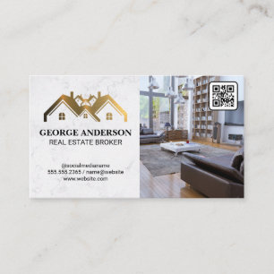 Guld Egendom Logotyp Levande rum QR-kod Visitkort