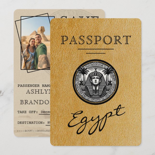 Guld Egypten Pass Bröllop Spara Datum Datumet (Fram/baksida)
