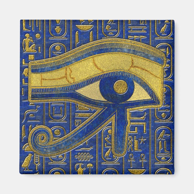 Guld Egyptian Öga of Horus - Wadjet Lapis Lazuli Magnet (Framsidan)