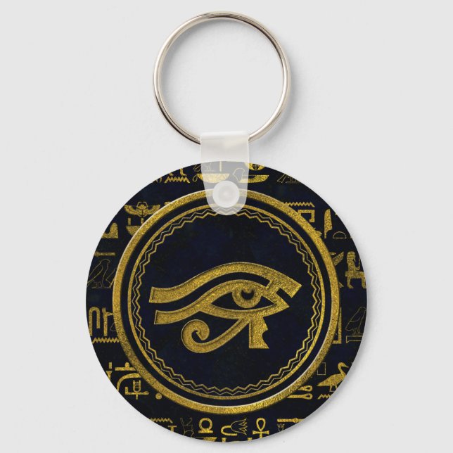 Guld Egyptian Öga of Horus - Wadjet Nyckelring (Framsida)