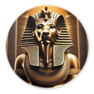 Guld Egyptian Pharaoh Lejon Statue Knopp
