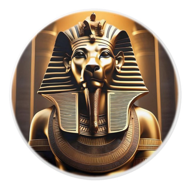 Guld Egyptian Pharaoh Lejon Statue Knopp (Framsidan)