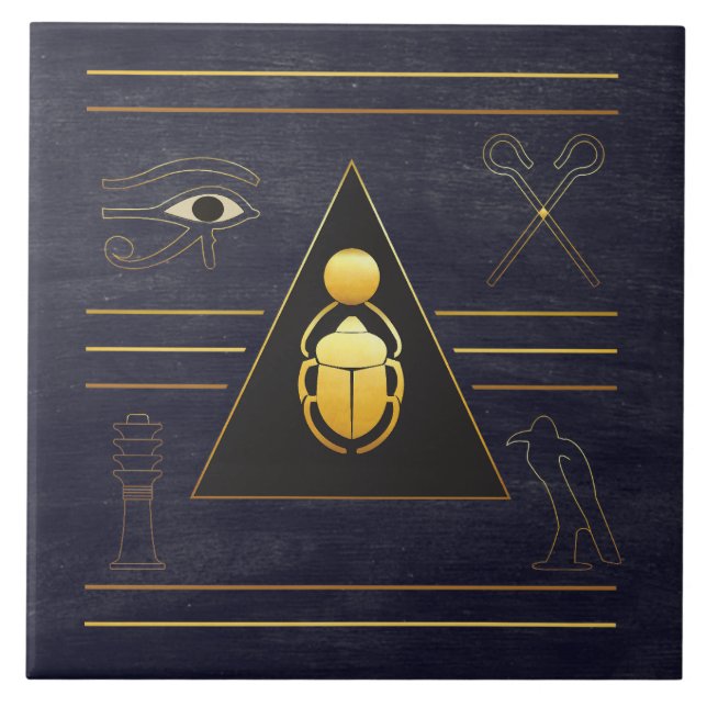 Guld Egyptian Scarab Ceramic Tile Kakelplatta (Framsidan)