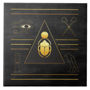 Guld Egyptian Scarab Ceramic Tile Kakelplatta