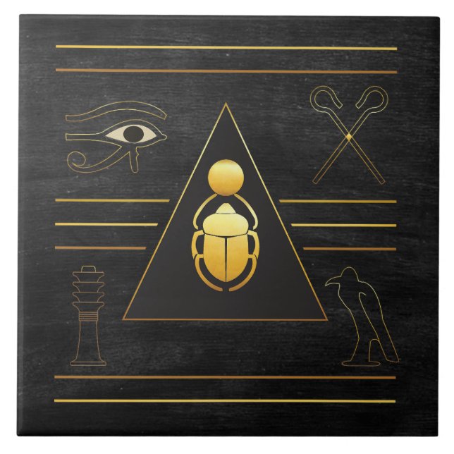 Guld Egyptian Scarab Ceramic Tile Kakelplatta (Framsidan)
