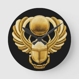 Guld Egyptian Scarab Rund Klocka