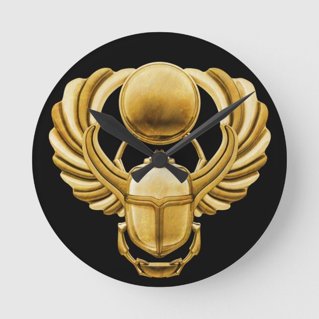 Guld Egyptian Scarab Rund Klocka (Framsida)