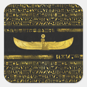 Guld- egyptisk gudprydnad på svart läder fyrkantigt klistermärke