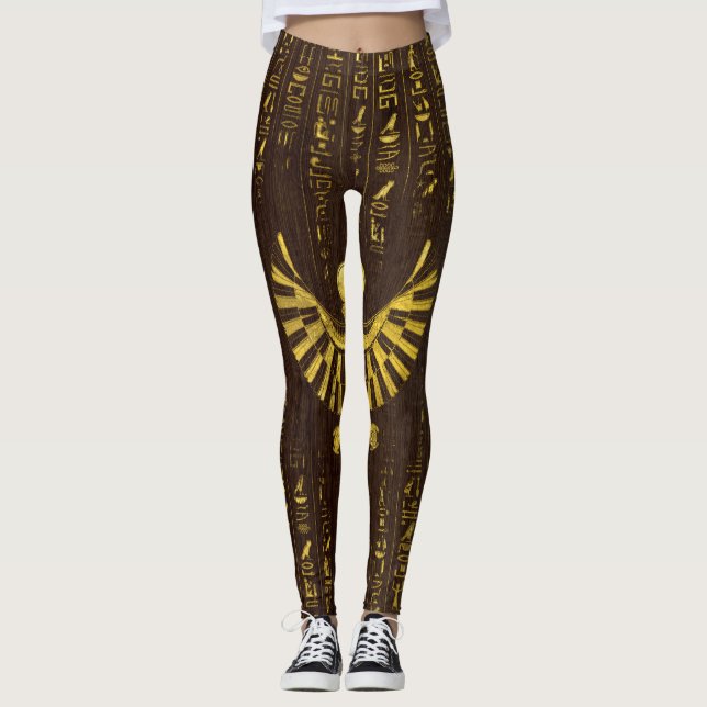 Guld- egyptisk Horus falk och hieroglyphics Leggings (Framsida)