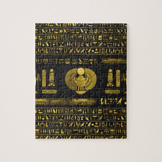 Guld- egyptisk Scarab på svart läder Pussel (Vertikal)