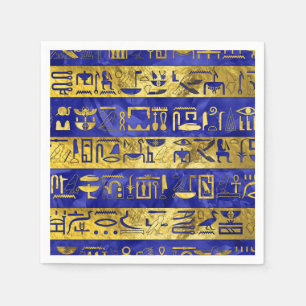 Guld- egyptisk sten för hieroglyphsmönsterblått pappersservett
