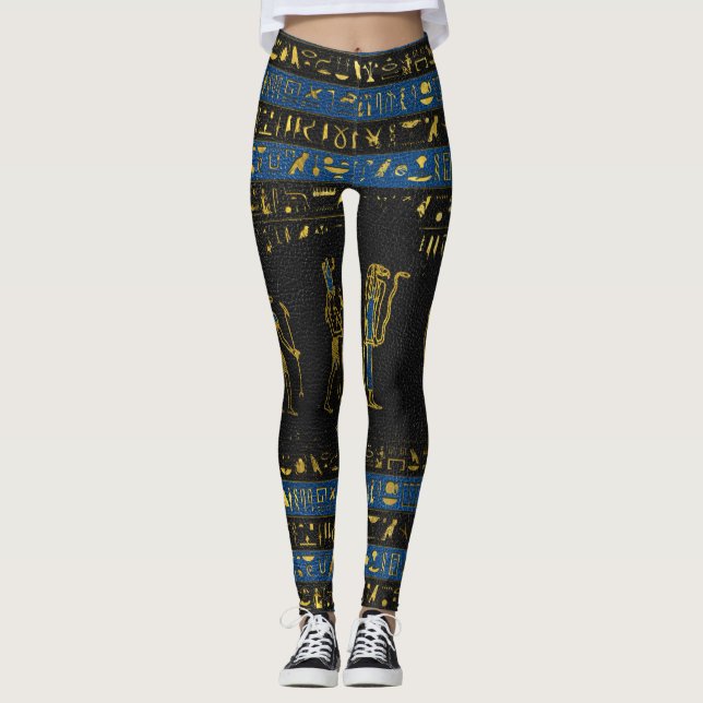 Guld- egyptiska gudar och hieroglyphics på läder leggings (Framsida)