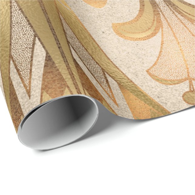 Guld egyptiska Hieroglyphics Antique Flowers Presentpapper (Rullad Hörn)