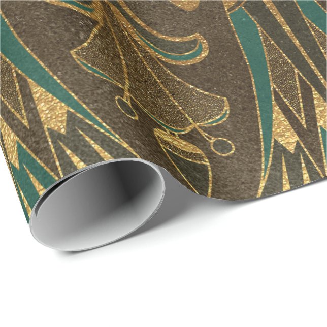 Guld Egyptiska Hieroglyphics Papyrus Antique Blad Presentpapper (Rullad Hörn)