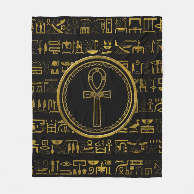 Guld- egyptiskt Ankh argt symbol Fleecefilt (Framsidan)