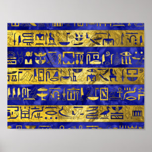 Guld- egyptiskt hieroglyphsmönster poster