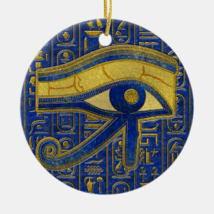 Guld- egyptiskt öga av den Horus - Wadjet Lapis Julgransprydnad Keramik