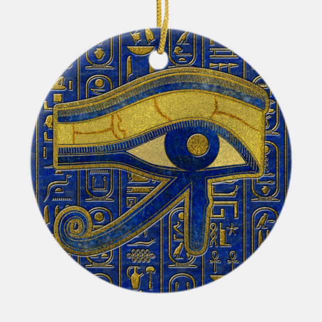 Guld- egyptiskt öga av den Horus - Wadjet Lapis Julgransprydnad Keramik (Framsidan)